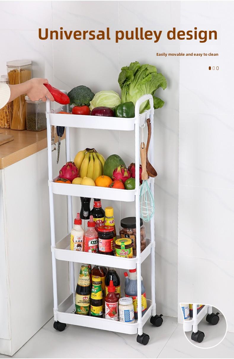 Product Introduction of Bookshelf Floor-standing Movable Household Simple Multi-layer Snack Storage Rack Reading Bookshelf with Wheels Multi-functional 7