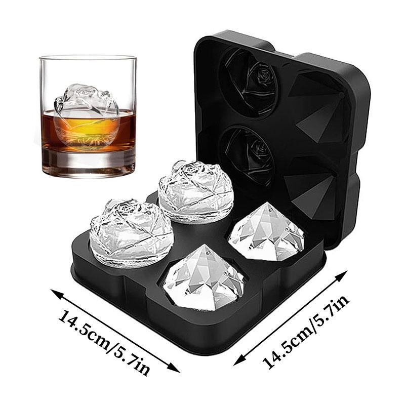Product Introduction of Silicone Ice Cube Tray with Lid, 1 Count 4 Cavity Easy Release Large Ice Cube Tray, Ice Cube Mold for Chilled Cocktails Whiskey Juice 1