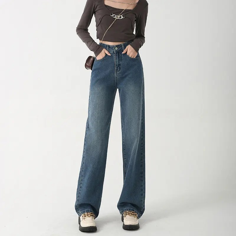 Simple Retro Drooping Straight Jeans Women's New High Waist Slim ...