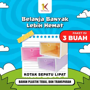 SK PAKET ISI 3BUAH C158 Kotak Sepatu Lipat Bahan Plastik Rak Susun Transparan Tebal Dengan Tutup