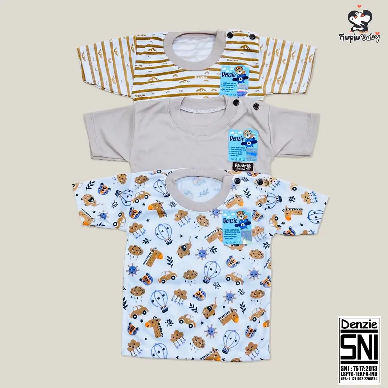 Top 1 DENZIE - 3 Set Baju Bayi Seri Coksu Pendek Kancing Bahu Usia 3-24 Bulan Motif Karakter & Polos Unisex Laki-Laki Dan Perempuan Parsel 1