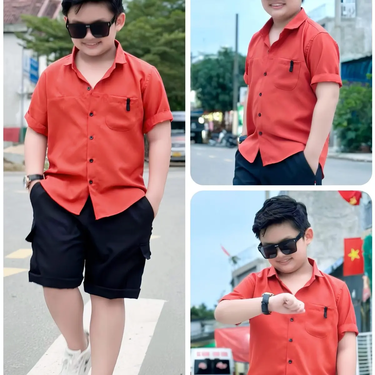 Set sơmi cam cho bé trai TONIKIDS