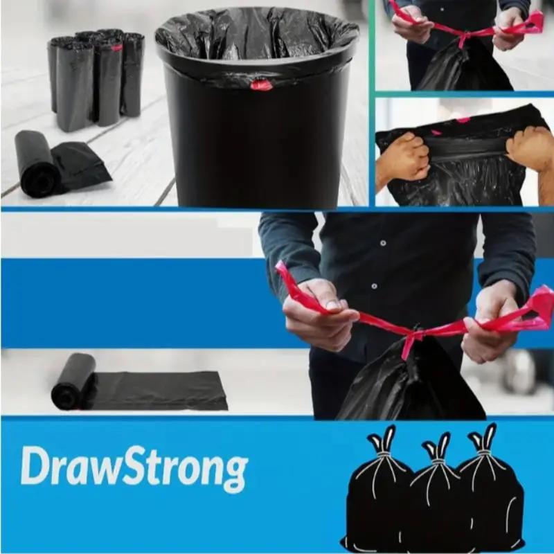 35 Gallon Trash Bag, 10pcs/20pcs/roll Thick & Durable Household & Commercial Garbage Bag, Large Capacity Drawstring Bin Bag 5
