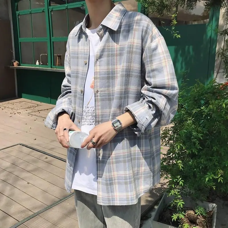 Áo sơ mi kẻ sọc dài tay nam, Harajuku , phong cách Hàn Quốc, xu hướng rộng rãi, áo khoác cặp đôi, mùa thu