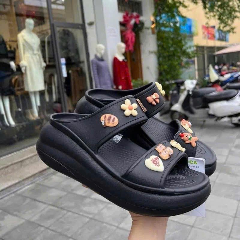 dép cross nữ shoes 2 quai cao 7cm, dép nữ đính stick chất cao su non êm nhẹ bền chống trơn trượt ful box DéP GiàY Jean Sandal giay  hot 3