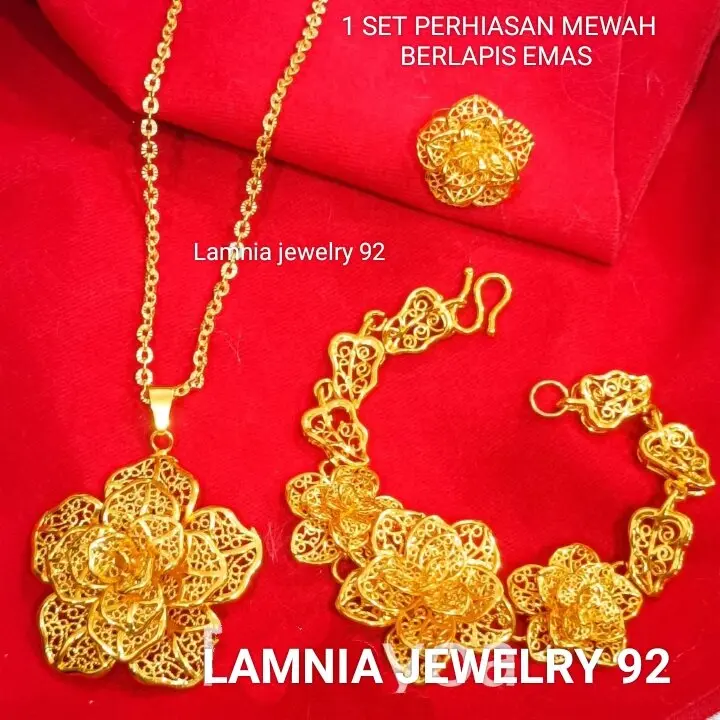1 SET PERHIASAN WANITA MEWAH BERLAPIS Titanium 24k PERHIASAN HONGKONG FREE KOTAK