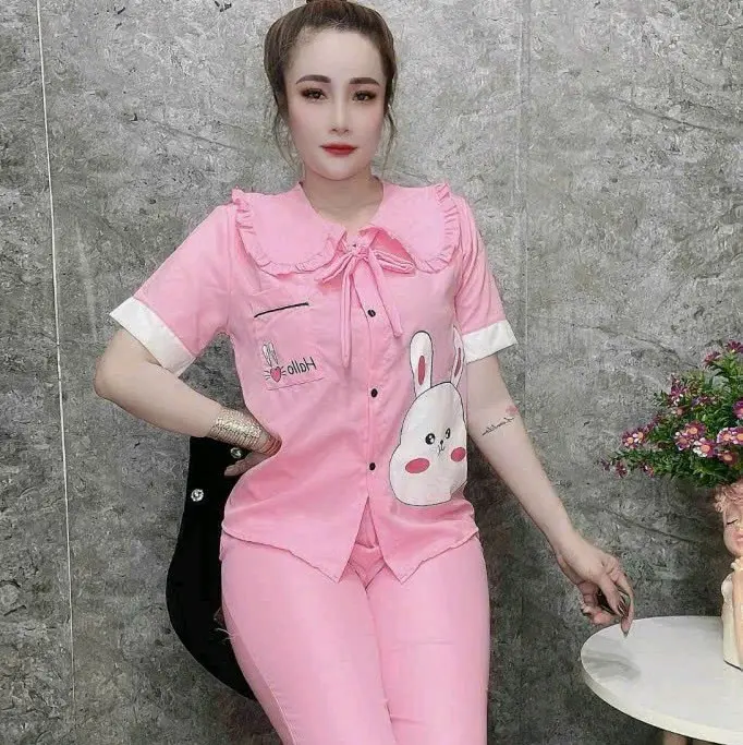 SET BỘ Nữ QUẦN DÀI TAY NGẮN 40_60KG QUẦN CÓ TÚI CHẤT KATE LỤA MỀM MỊN Nữ