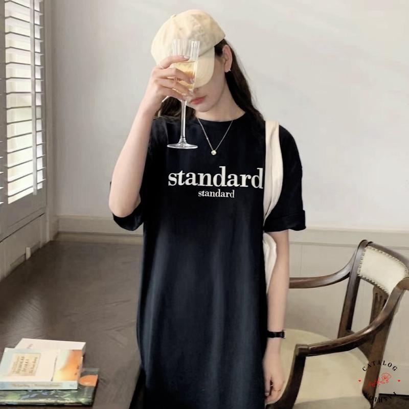 ꕥCatalog Fashionꕥ เดรสโอเวอร์ไซส์ ทรงตรง คอกลมแขนสั้น สกรีนลาย standard 3 สี 6