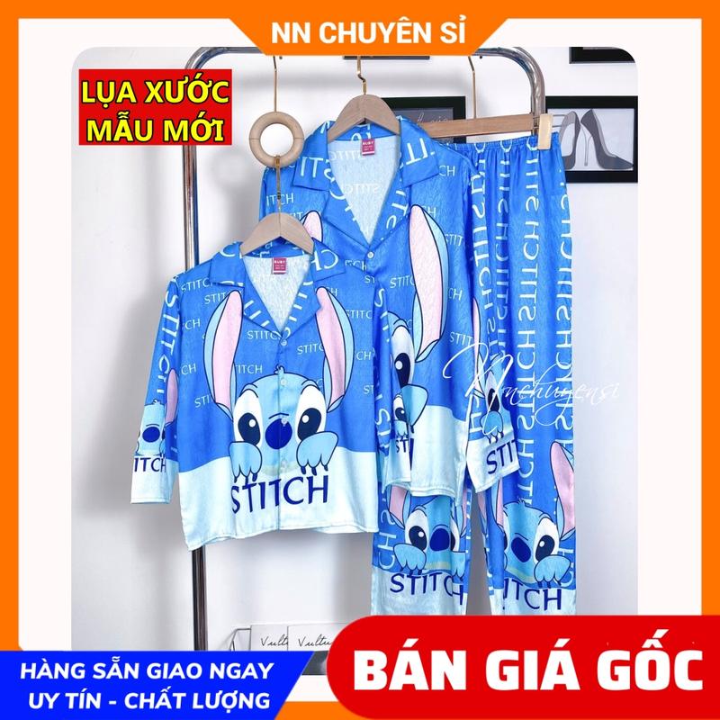 Đồ bộ lụa xước cao cấp cho bé size đến 75kg in hình DOREMON dễ thương Đồ bộ lụa xước ánh kim mẹ và bé Bộ pijama tay dài quần dài DBLXTD