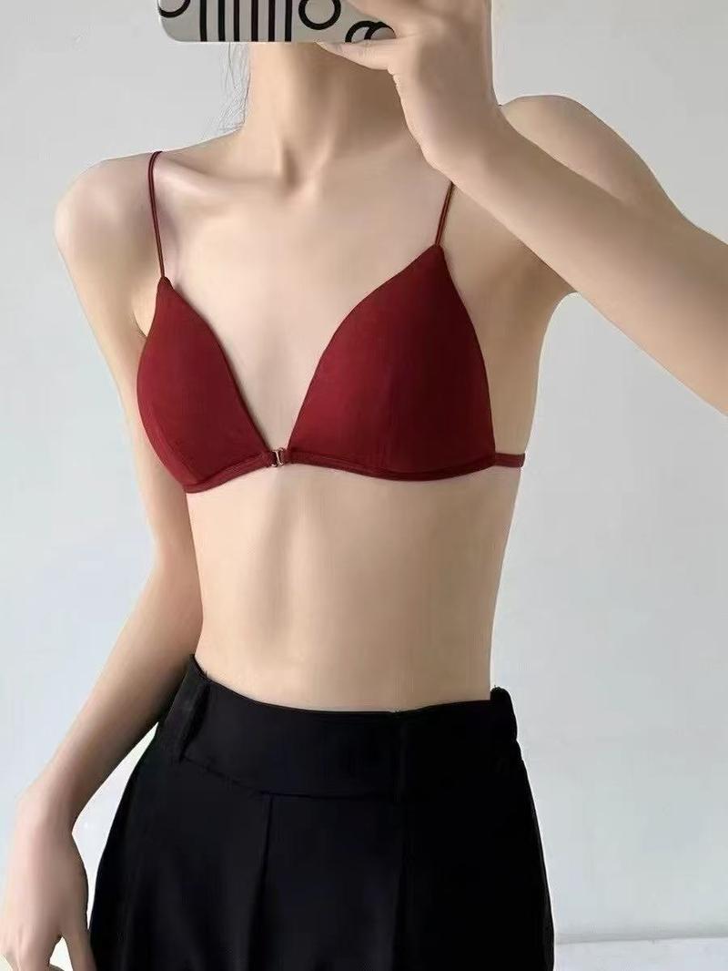 Product Introduction of New French rimless triangle cup girl sexy white underwear thin strap back front buckle bra 9