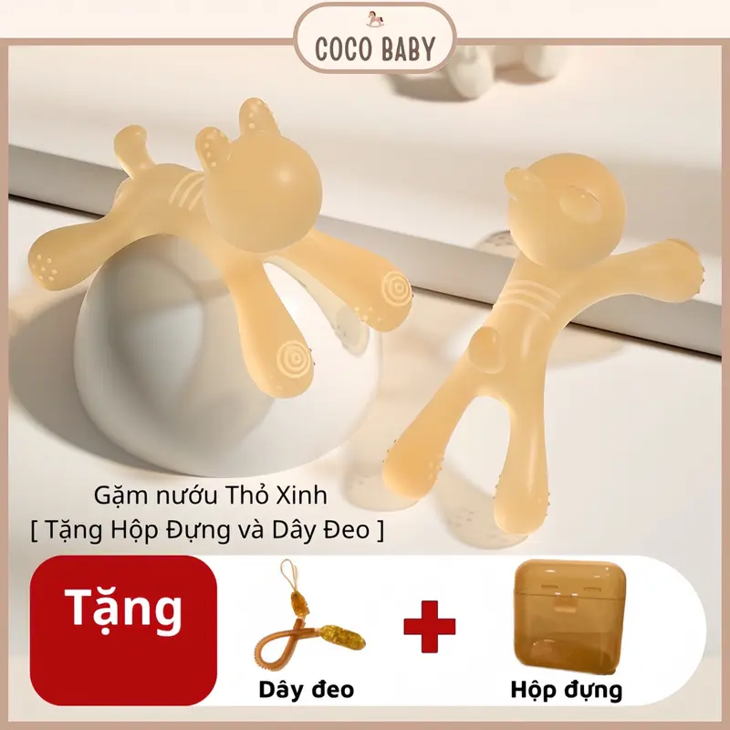 [ Tặng hộp đựng và dây đeo ] Gặm nướu silicon thực phẩm hình Thỏ Xinh cho bé từ 3 tháng tuổi 0