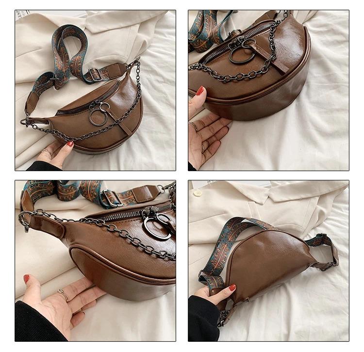 Product Introduction of Fashion saddle waist bag fanny pack luxury leather female belt bags chain handbag purse women retro shoulder crossbody chest bag 45