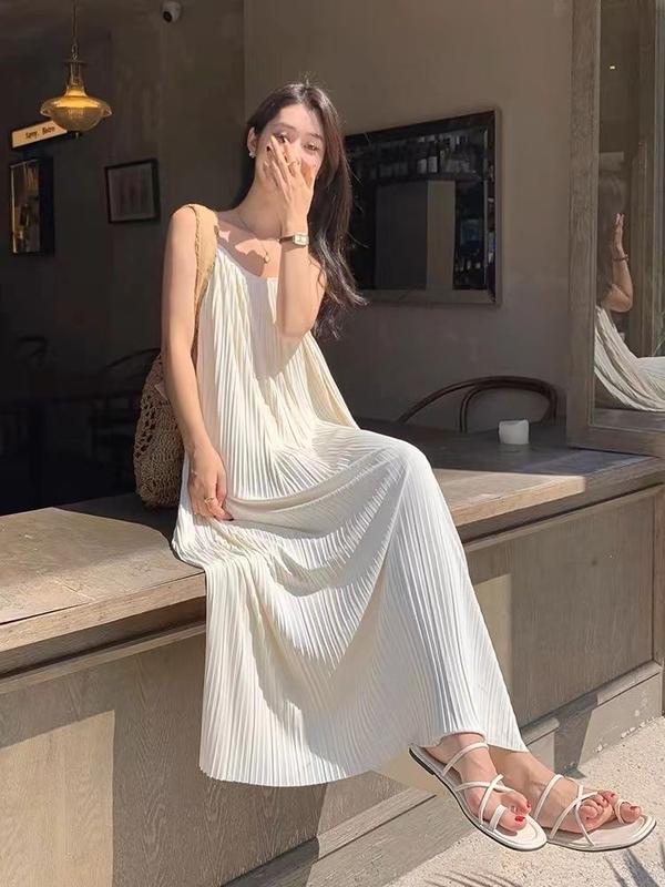Product Introduction of Váy Hai Dây Xếp Ly Dành Cho Nữ, Mỏng Và Thanh Lịch, Màu Trơn Váy Dài Dễ Phối Đồ Dành Cho Quý Cô 9