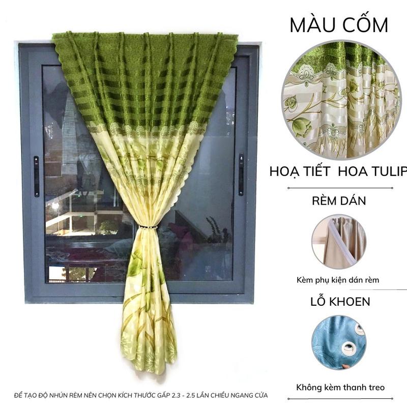  Rèm cửa sổ Minh Tâm Decor loại I dán tường   tặng kèm phụ kiện  rèm lỗ khoen   không kèm thanh treo  trang trí chống nắng chất liệu gấm dệt 3 lớp - Tulip CỐM 