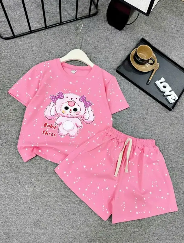 [Hanashop][11-52kg] Đồ bé gái, set bộ quần áo cộc tay cho bé hình BABY THREE tràn viền NGÔI SAO  chất cotton mịn mát 6
