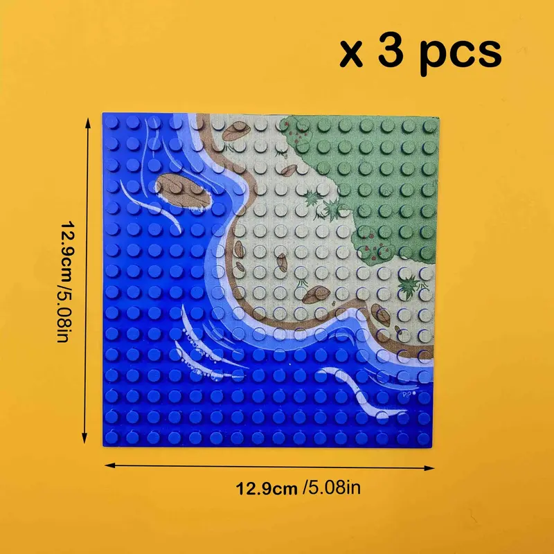 Island Scene Straight Road Bend River Building Blocks, MOC Small Particle Building Blocks, Children's Assembly Toys, Small Particle Panel 1
