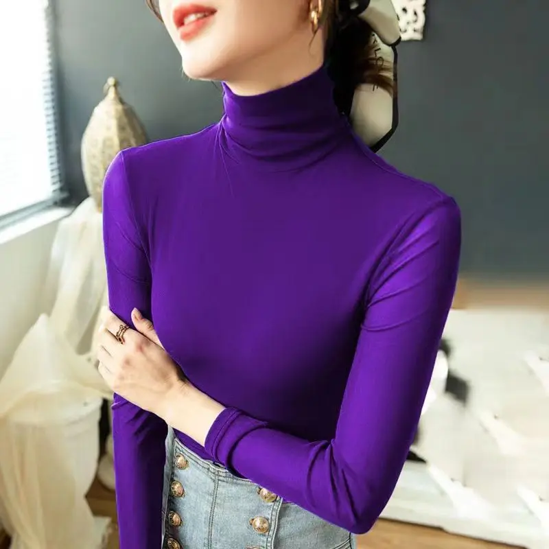Áo Cơ Sở Lưới Cổ Cao, Dành Cho Nữ, Hàng Mới Về Mùa Thu Và Mùa Đông, Áo Bên Trong, Dài Tay, Áo Phông Co Giãn Ngoại Cỡ, Dễ Phối Đồ Phong Cách Phương Tây, 2023