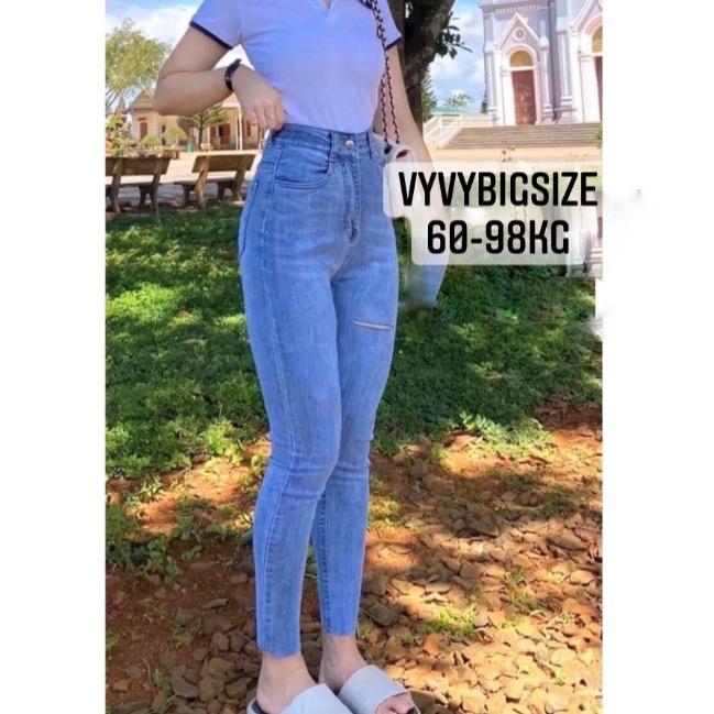 Quần Jean Nữ Bigsize 60kg-98kg Màu Xanh Nhạt Râu Mèo Tua Lai  Denim 3