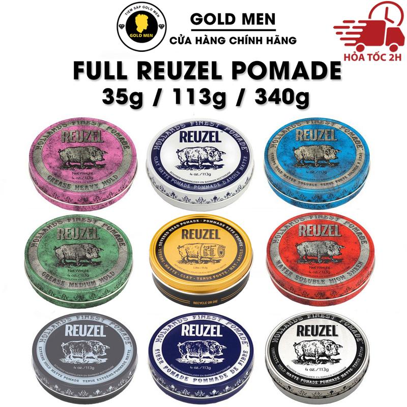 [FULL LINE 35g-113g-340g] Sáp vuốt tóc Reuzel Blue - Pink - Extreme - Clay Matte - Concrete - Fiber - Green - Red - Severed Pomade