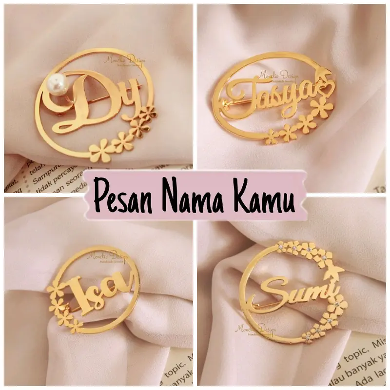 Bros Nama custom bros lapis emas bros hijab bros nama bros lingkaran bros model terbaru 0