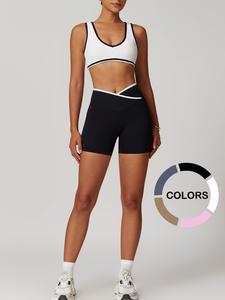 Women's Crop Top & Shorts Sports Set, Casual Breathable Comfortable Two-piece Outfits for Yoga Gym Workout Running, Ladies Sportswear for Spring & Fall