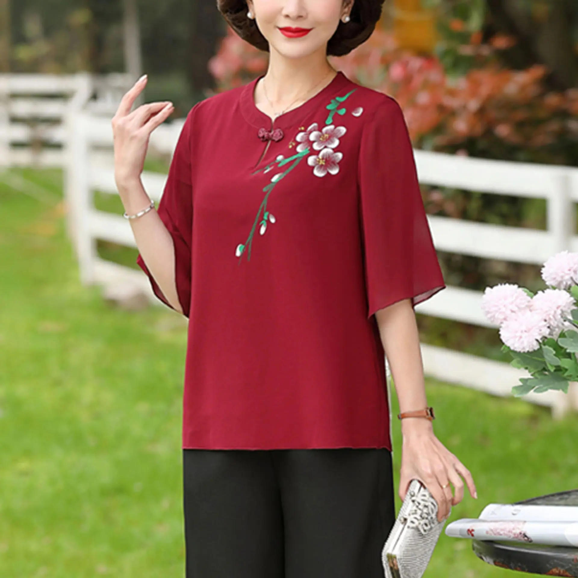 Áo Voan Nữ Trung Niên Tay dài Thanh Lịch, Trang Nhã tặng mẹ thương hiệu Thiều Hoa K667 Women Top