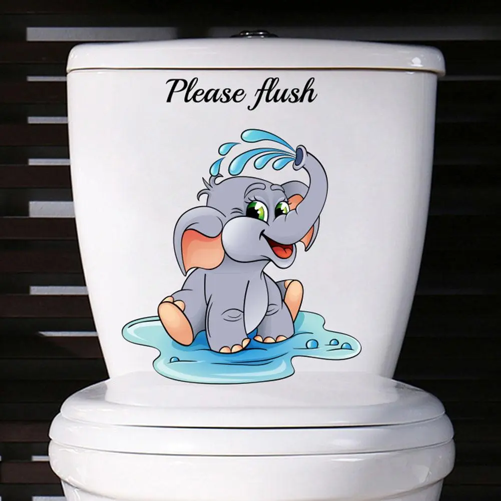 Nhãn Dán Nhà Vệ Sinh, Họa Tiết Voi Hoạt Hình, Nhãn Dán Gạch Ốp Tường, Decal Can Tự Dính, Không Thấm Nước, Thích Hợp Cho Nhà Vệ Sinh Trong Phòng Tắm