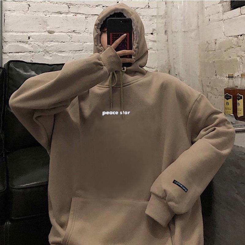 Áo Khoác HOODIE nỉ bông mũ to 2 lớp Unisex form rộng in Silicon dẻo PEACE STAR 3