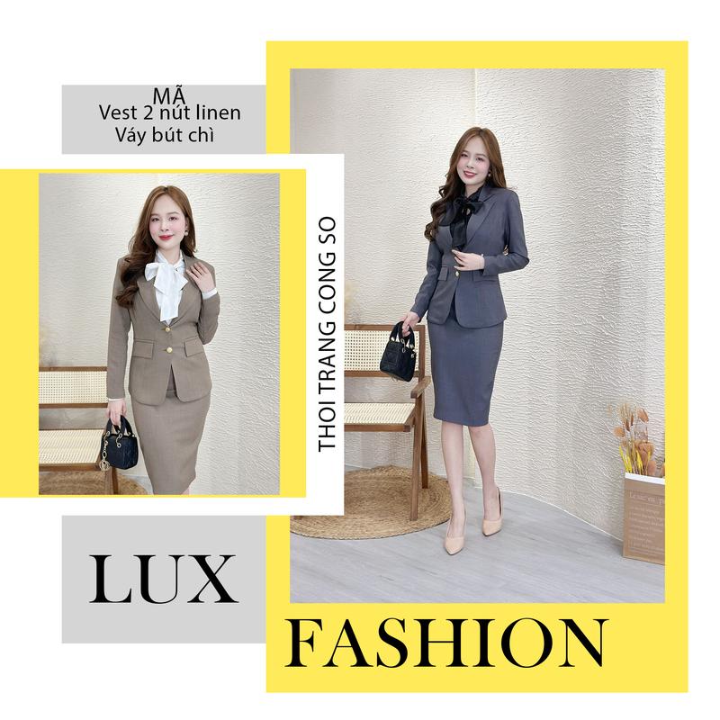 [LFVDVC2] - COMBO ÁO VEST 2 CÚC DỌC CỔ NHỌN + VÁY BÚT CHÌ - THỜI TRANG PHÁI ĐẸP - [LUX FASHION] Top Nữ Top Nữ 0