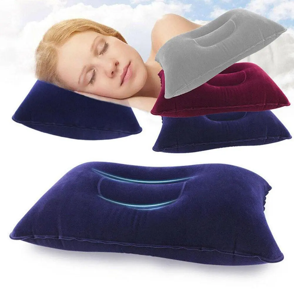 Flocking Inflatable Pillow  Outdoor Plush Pillow Rectangular Inflatable Pillow Travel Camping Portable Nap Companion Square Pillow