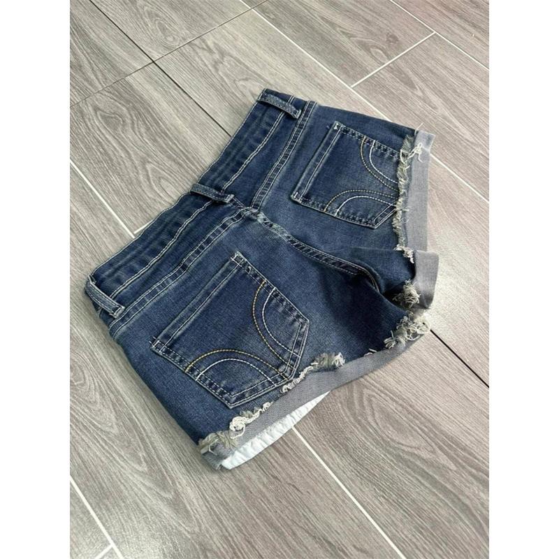 Quần Short Denim Cạp Thấp Phong Cách Cổ Điển Mỹ Siêu Ngắn, Dành Cho Nữ Mùa Hè, Mỏng Vừa Vặn, Bó Sát, Viền Cong, Chữ A Cô Gái Nóng Bỏng, Quần Hot, Năm 2025 2