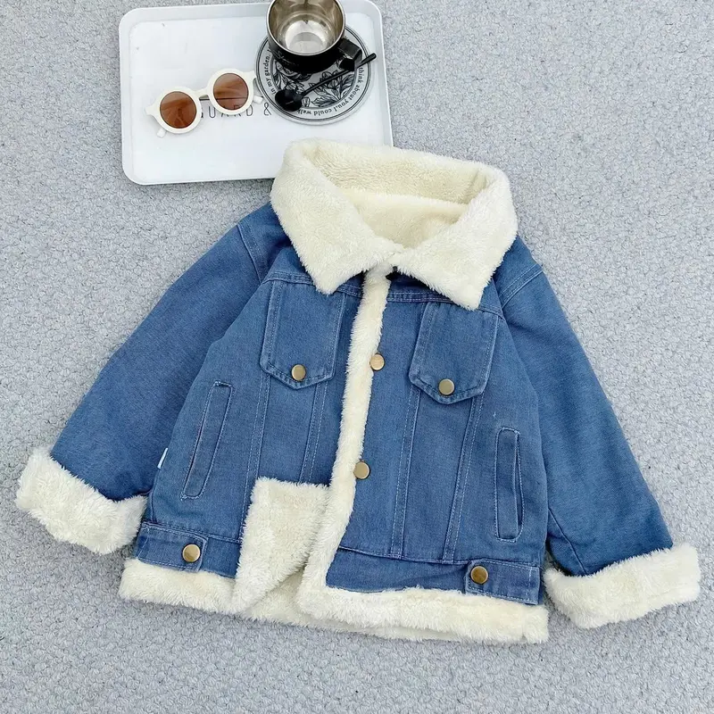 [Poba.63] áo khoác jeans lót lông nhung dày dặn, mềm mịn, ấm áp cho đồ bé gái 0