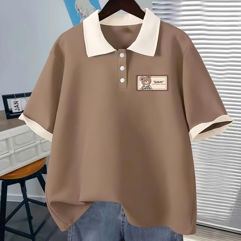 Áo polo bé gái 15-45kg, Áo thun cổ bẻ cho bé gái thiết kế fom rộng hình in cute chất vải cá sấu dày dặn mẫu hot 2025 ( Mã01 ) 1