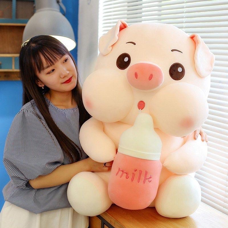 Gấu bông heo ôm bình sữa size 80cm