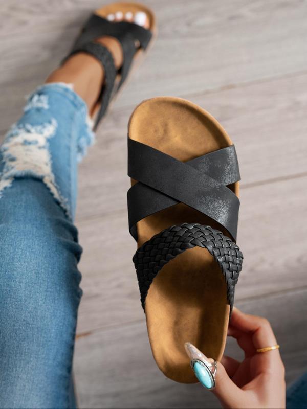 Women's Fashionable Plain Color Wide Band Platform Sandals, Casual Versatile Crossed Straps Sandals for Summer, Lightweight Breathable Comfortable Barefoot Shoes for Daily Wear, Girl 4