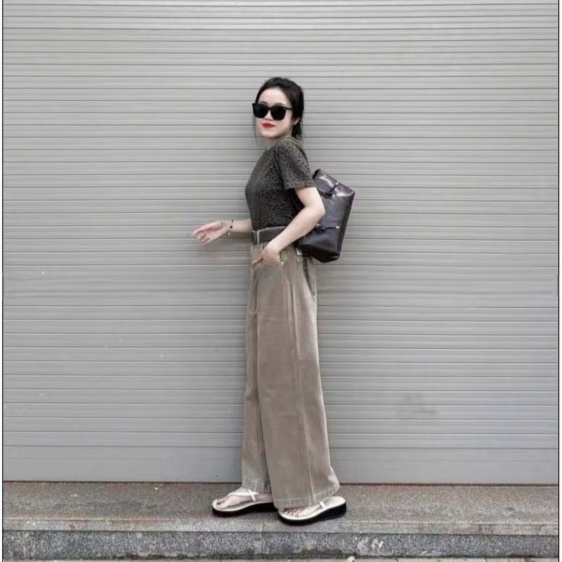 [ Hàng Có Sẵn ] Quần bò suông nâu tây gân giữa gấu to cạp cao phom dáng chuẩn dễ phối đồ chất liệu dày dặn không giãn size S M L XL | BigBuy360 - bigbuy360.vn