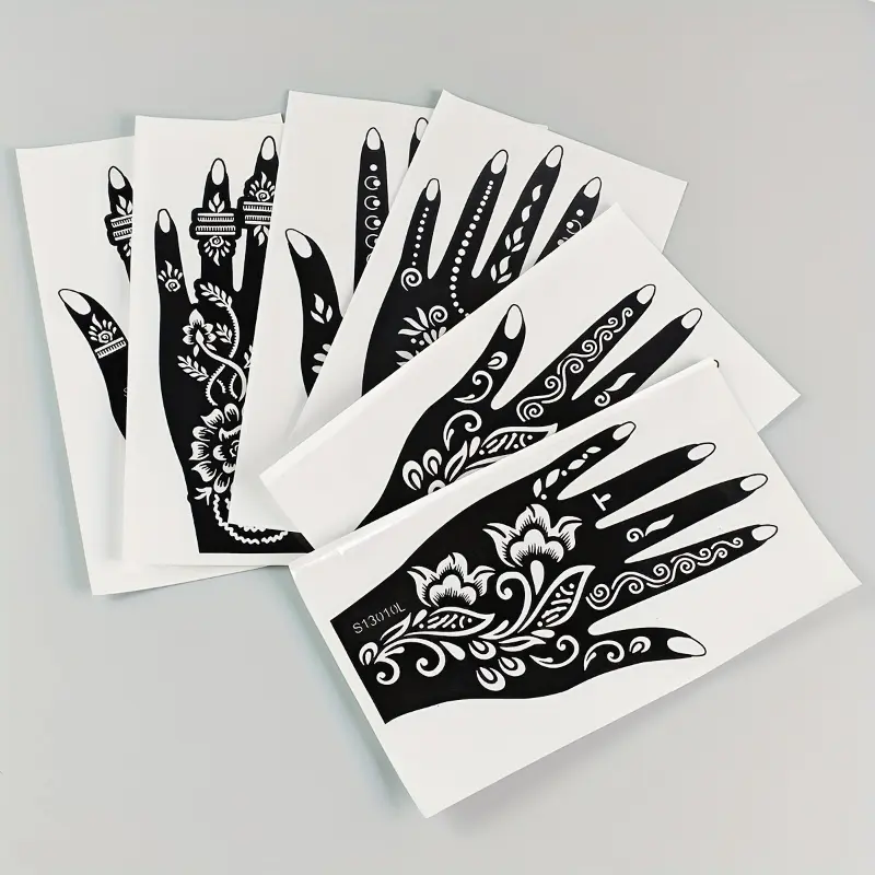 Good Quality 6 Sheets Flower Pattern Henna Tattoo Stencil Stickers - Color Painting Temporary Hand Tattoo Template Glitter Painting Hollow Stickers For Body Art Makeup Mehndi Designs