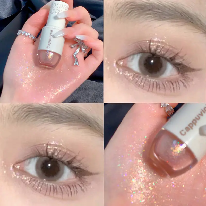 Cappuvini Starry Eyes Liquid Eyeshadow Pearlescent Fine Glitter Smudgeable Highlighter Bear Bowling Liquid Eyeshadow Makeup Daily Long Lasting Powder Cosmetic