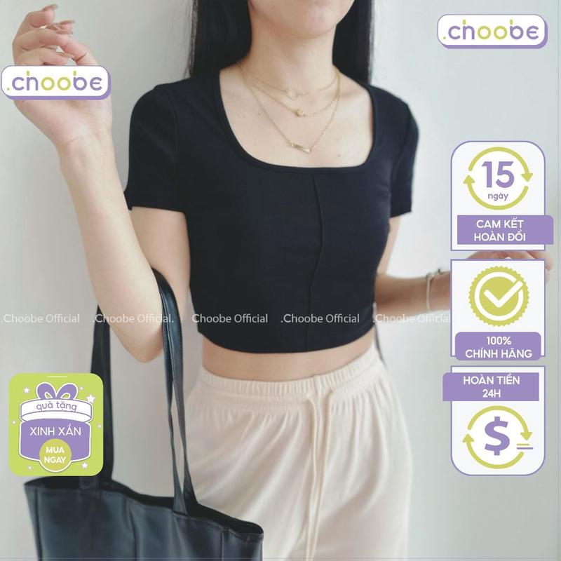 Áo croptop Choobe cổ vuông gân giữa- A88 Sơ Mi Nữ