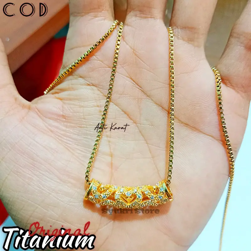 kalung titanium dan liontin long kekinian anti karat anti luntur fashion wanita aman nyaman dipakai setiap hari Emas 2