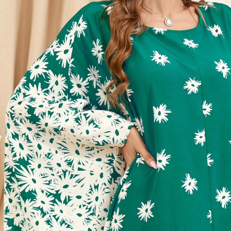 3421 Muslim Middle East Discount Fashion Clothing Green Batwing Sleeve Loose Fashion plus Size Dress 4