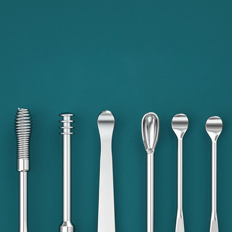 6pcs Stainless Steel Ear Wax Remover Tool with Storage Box, Earwax Collector Spiral Turn Ear Pick, Ear Cleaner Spoon, Ear Cleaning Tool Set 3