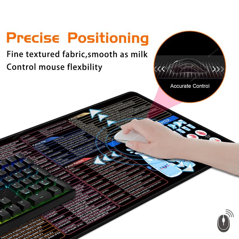 Product Introduction of Python Code List Shortcut Key Mouse Pad, Non-slip Durable Mouse Pad with Drink Reminder, Computer Office Desk Mat, Mouse Pad for Computer, Laptop, PC, Office 4