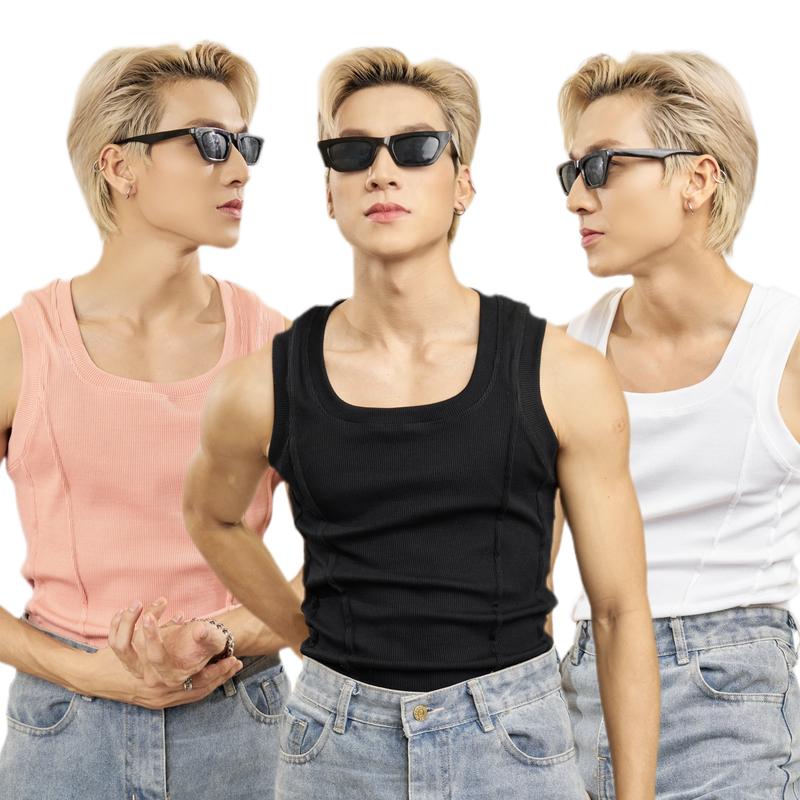 Áo Thun Ba Lỗ Tanktop Cổ Vuông Xếp Ly Thun Gân Cao Cấp Form Body Thương Hiệu Mr Twins Cotton Nam Menswear Cổ Tròn