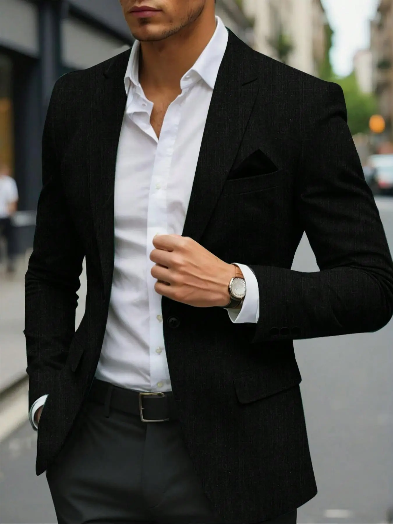Men's Solid Color One Button Lapel Blazer, Slim Business Formal Suit Jacket for Wedding Party, Men's Clothing for All Seasons