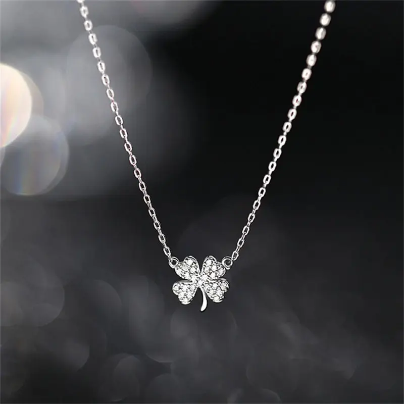 Vòng Cổ Áo Len, Thiết Kế Lá May Mắn Cỏ Bốn Lá, Vòng Cổ Choker, Vòng Cổ Dây Chuyền Mặt Dây Chuyền, Dành Cho Nữ 3