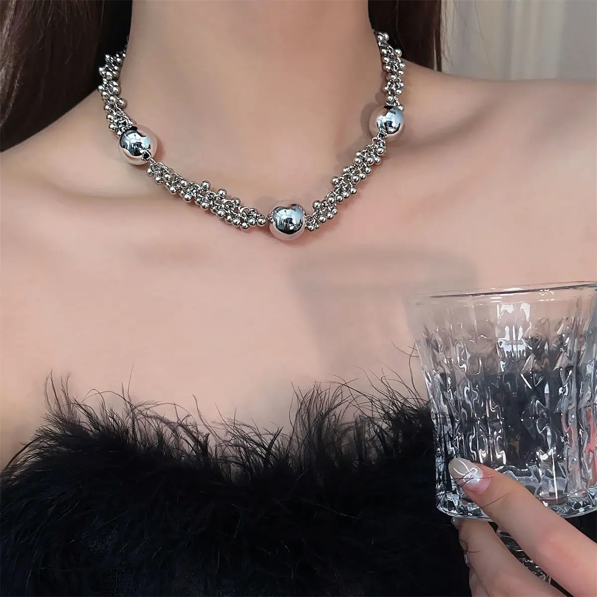 Vòng Cổ Choker Đính Cườm, Phong Cách Ngầu Công Nghiệp Nặng Hip Hop Châu Âu, Thiết Kế Nho Biển, Phong Cách Độc Đáo Ins, Cá Tính, Vòng Cổ Punk
