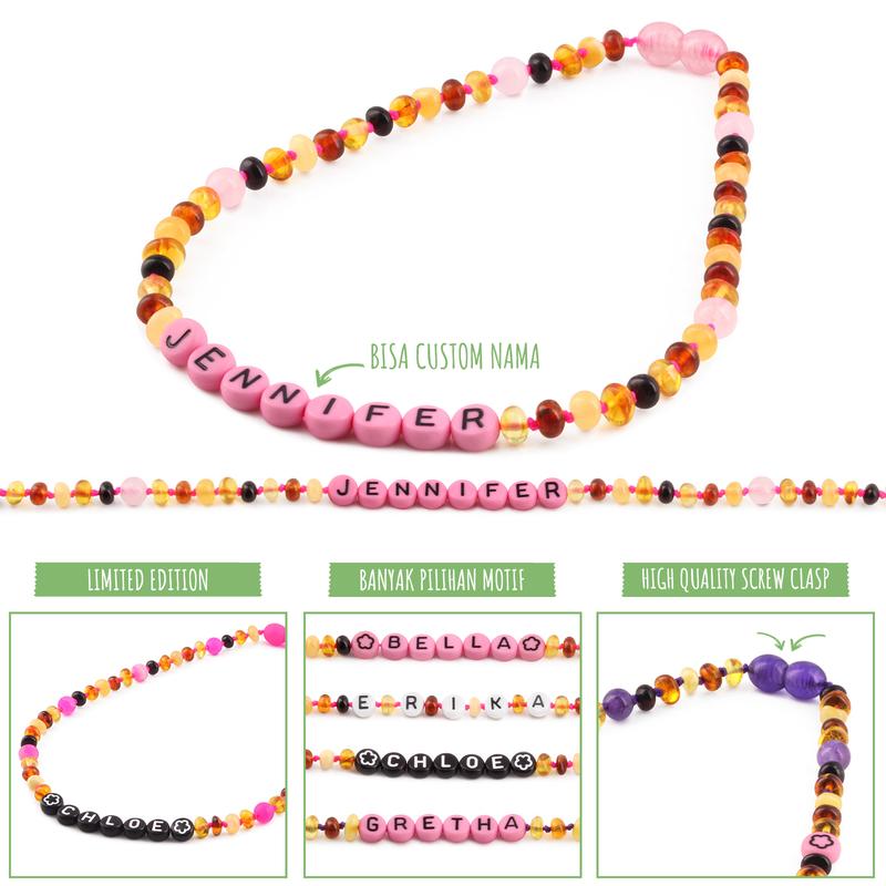 Kalung Amber CUSTOM NAMA untuk Bayi - Balita - Anak. Motif 38-R - Motif 46-R baltic  amber 1