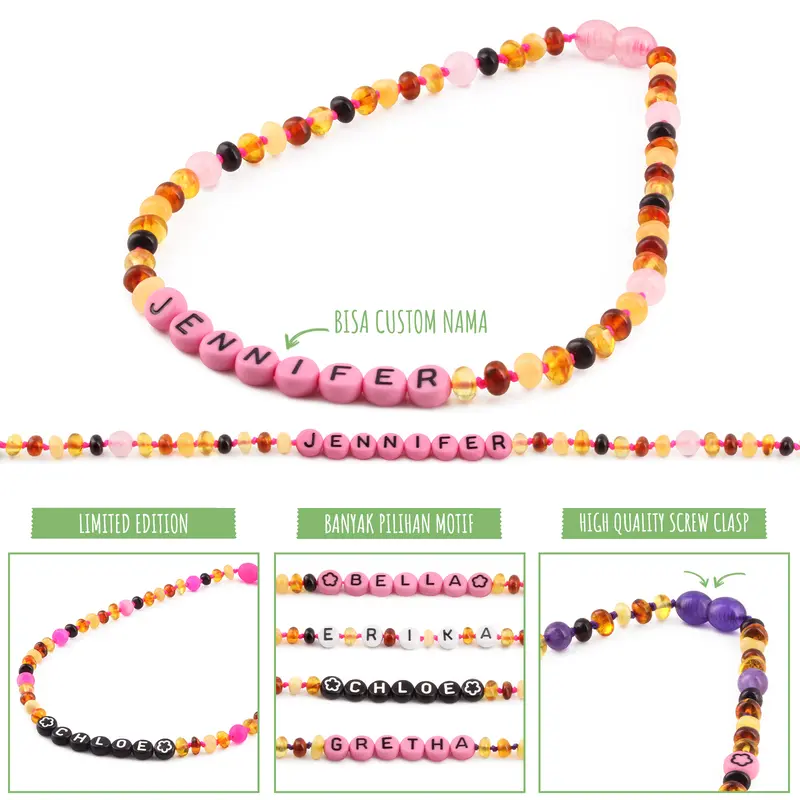 Kalung Amber CUSTOM NAMA untuk Bayi - Balita - Anak. Motif 38-R - Motif 46-R baltic  amber 1
