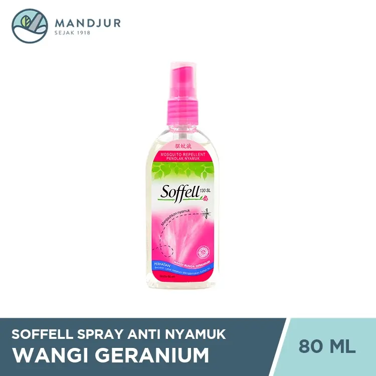 Soffell Spray Wangi Bunga Geranium 80 mL - Cairan Spray Anti Nyamuk